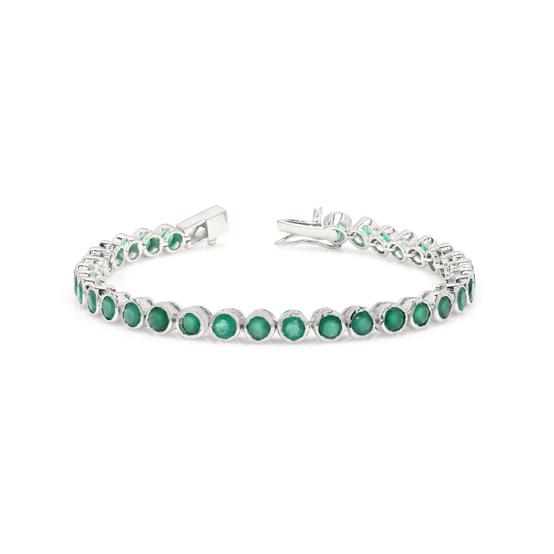 Sterling Silver Bezel Green Onyx 4mm Tennis Bracelet