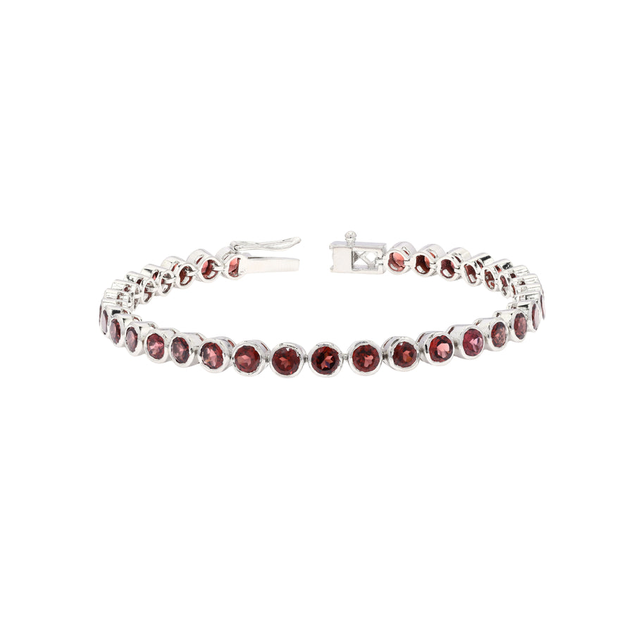 Sterling Silver Bezel Garnet 4mm Tennis Bracelet