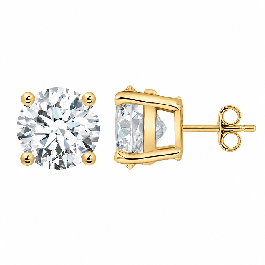 14K Gold Lab Diamond Round Basket Setting Stud Earrings