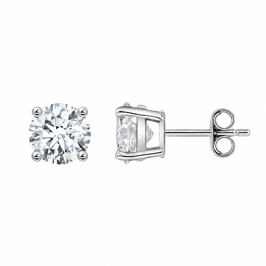 14K Gold Lab Diamond Round Basket Setting Stud Earrings