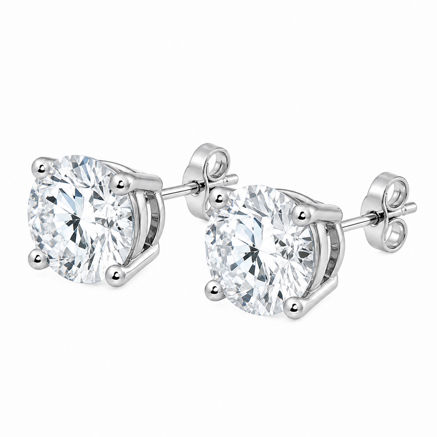 14K Gold Lab Diamond Round Basket Setting Stud Earrings