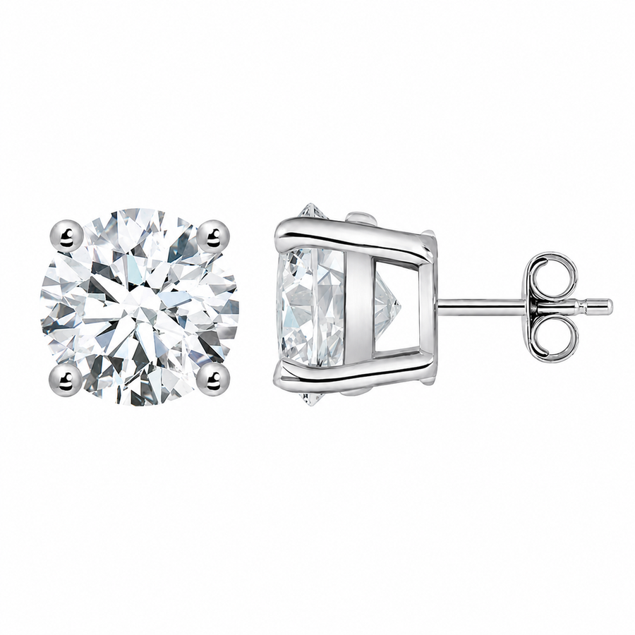 14K Gold Lab Diamond Round Basket Setting Stud Earrings