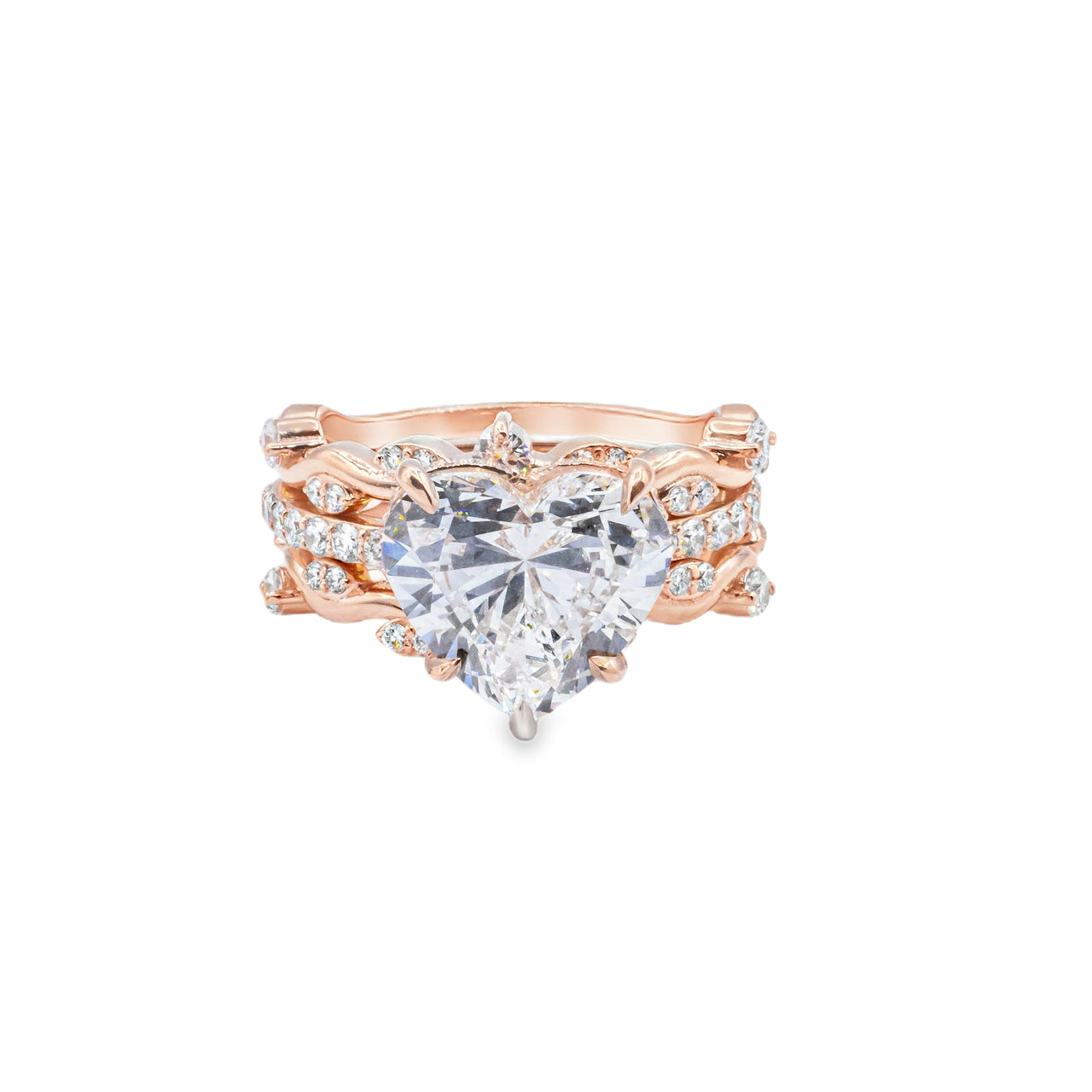 14K Rose Gold Heart Cut Lab Diamond Vine Engagement Ring 5.99 CTW