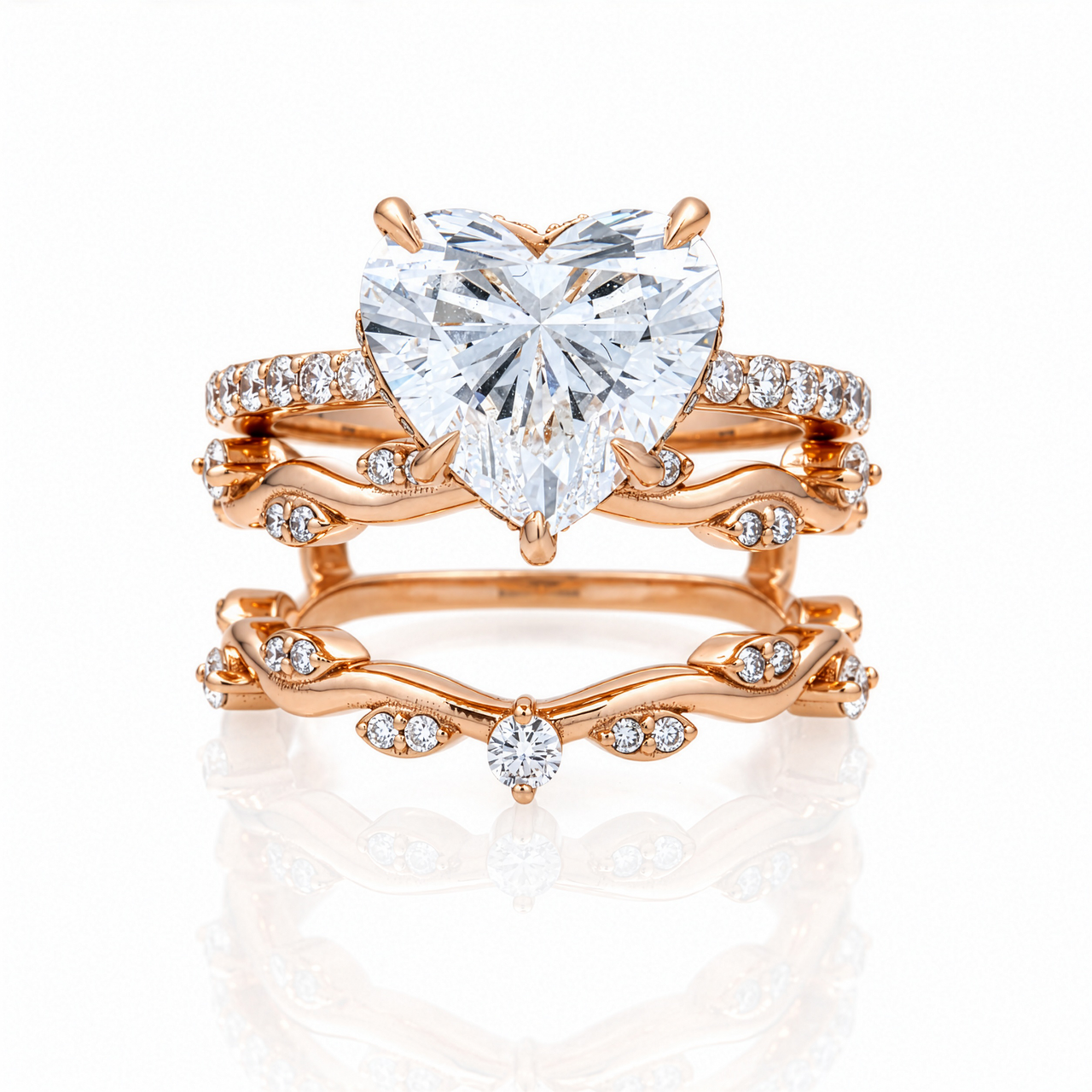 14K Rose Gold Heart Cut Lab Diamond Vine Engagement Ring 5.99 CTW