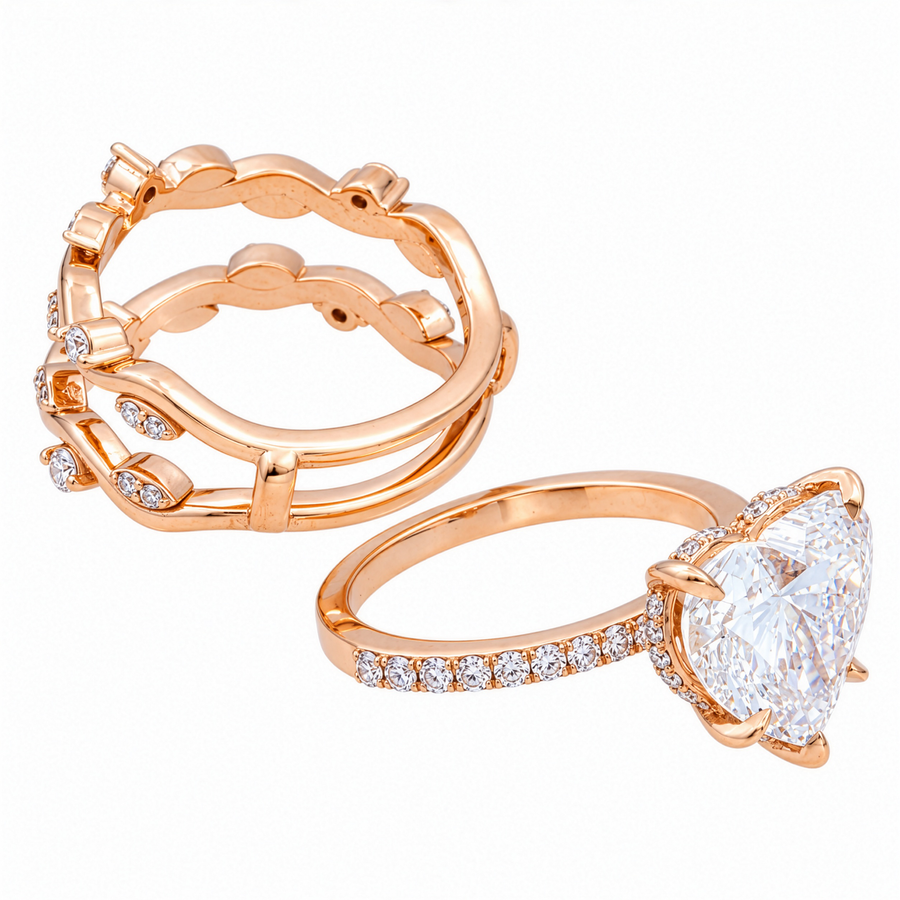 14K Rose Gold Heart Cut Lab Diamond Vine Engagement Ring 5.99 CTW