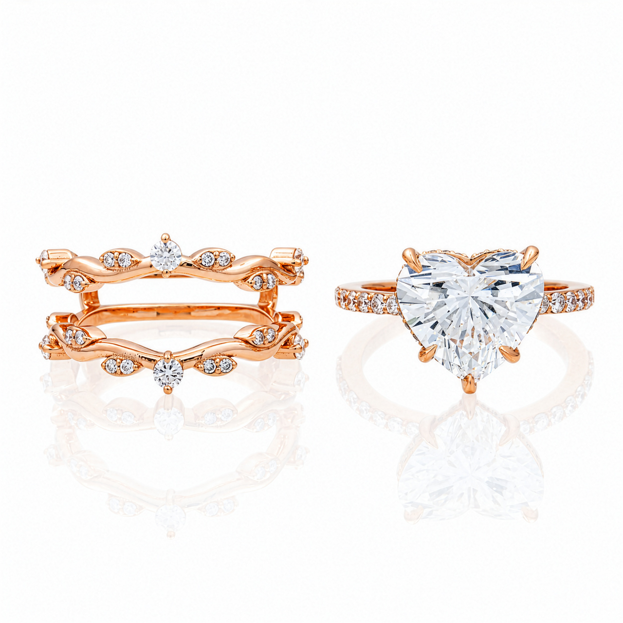 14K Rose Gold Heart Cut Lab Diamond Vine Engagement Ring 5.99 CTW