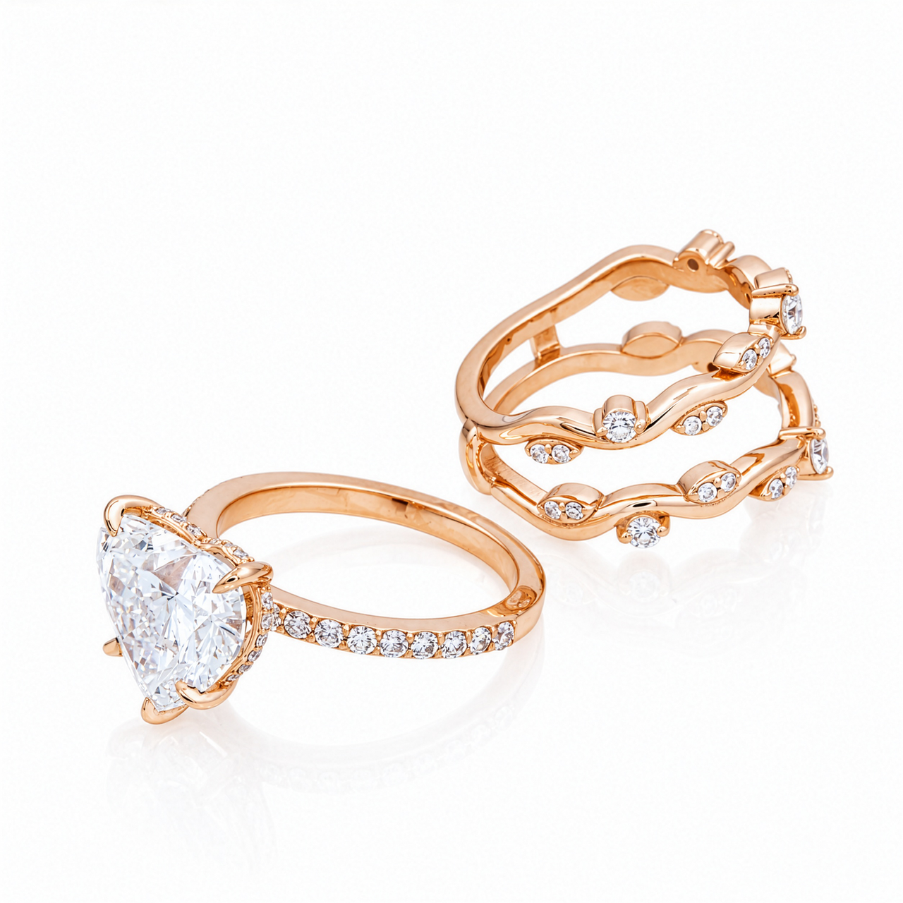 14K Rose Gold Heart Cut Lab Diamond Vine Engagement Ring 5.99 CTW