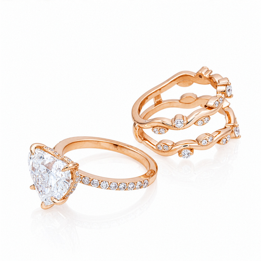 14K Rose Gold Heart Cut Lab Diamond Vine Engagement Ring 5.99 CTW