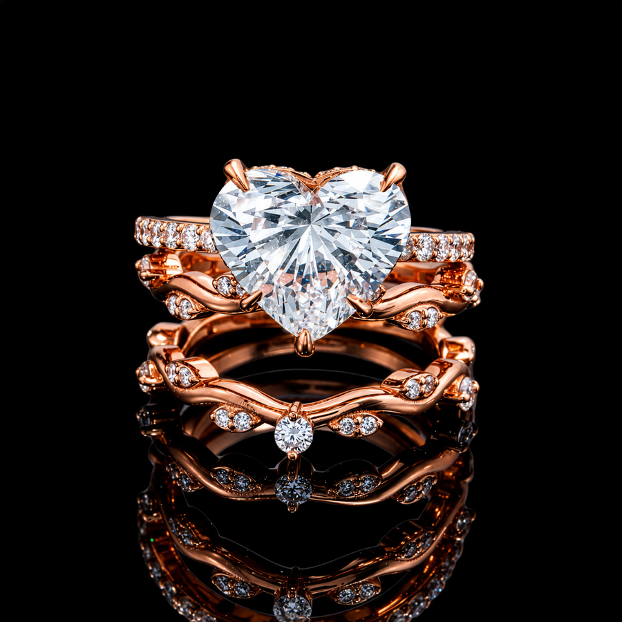 14K Rose Gold Heart Cut Lab Diamond Vine Engagement Ring 5.99 CTW