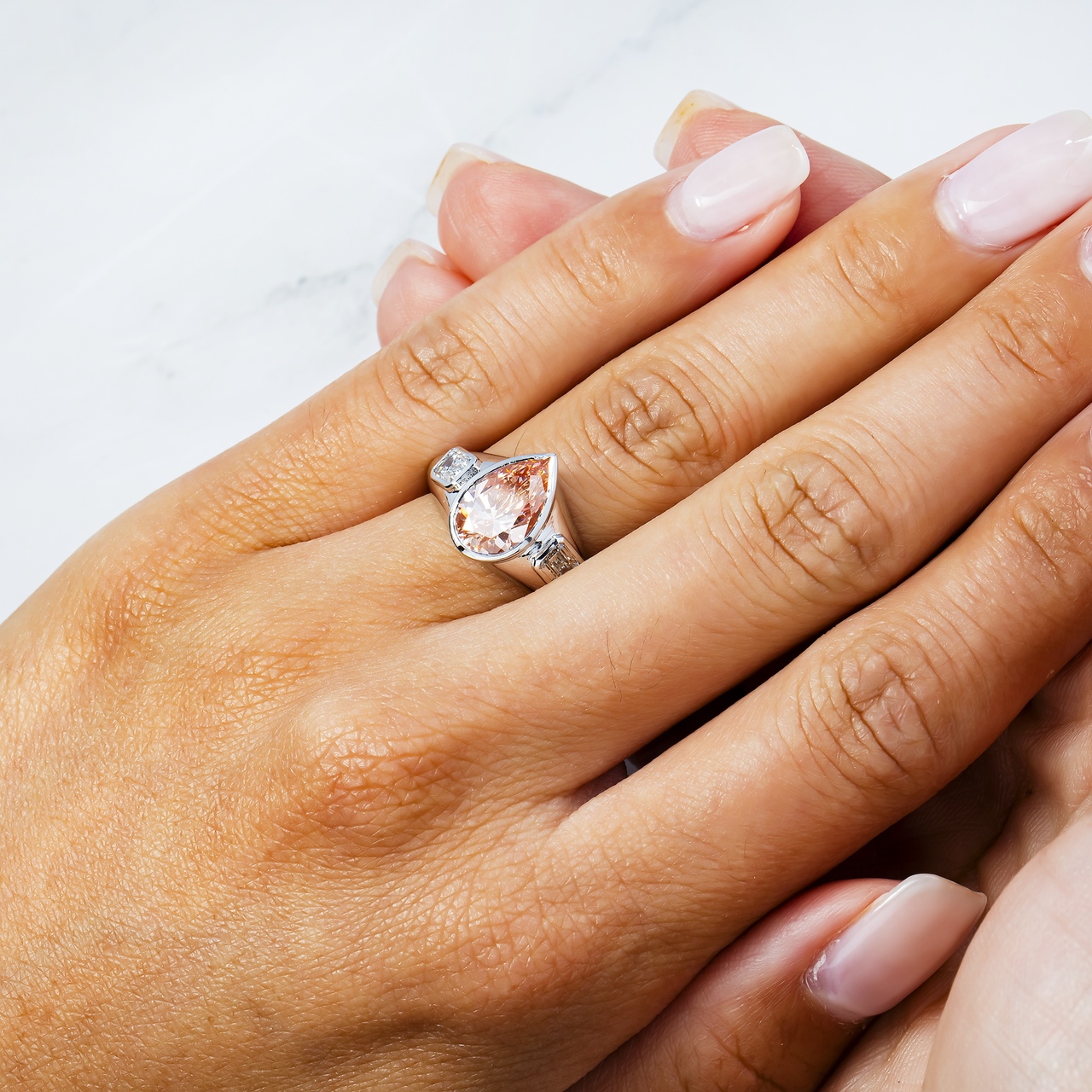 14k White Gold Colored Pear Shaped Lab Diamond Engagement Ring 2.64 ctw