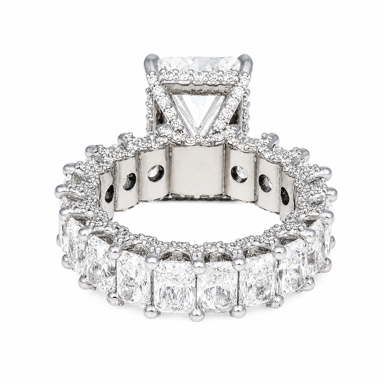 14K White Gold Cushion Cut Halo Engagement Ring 7.51 CT CVD Diamond Band