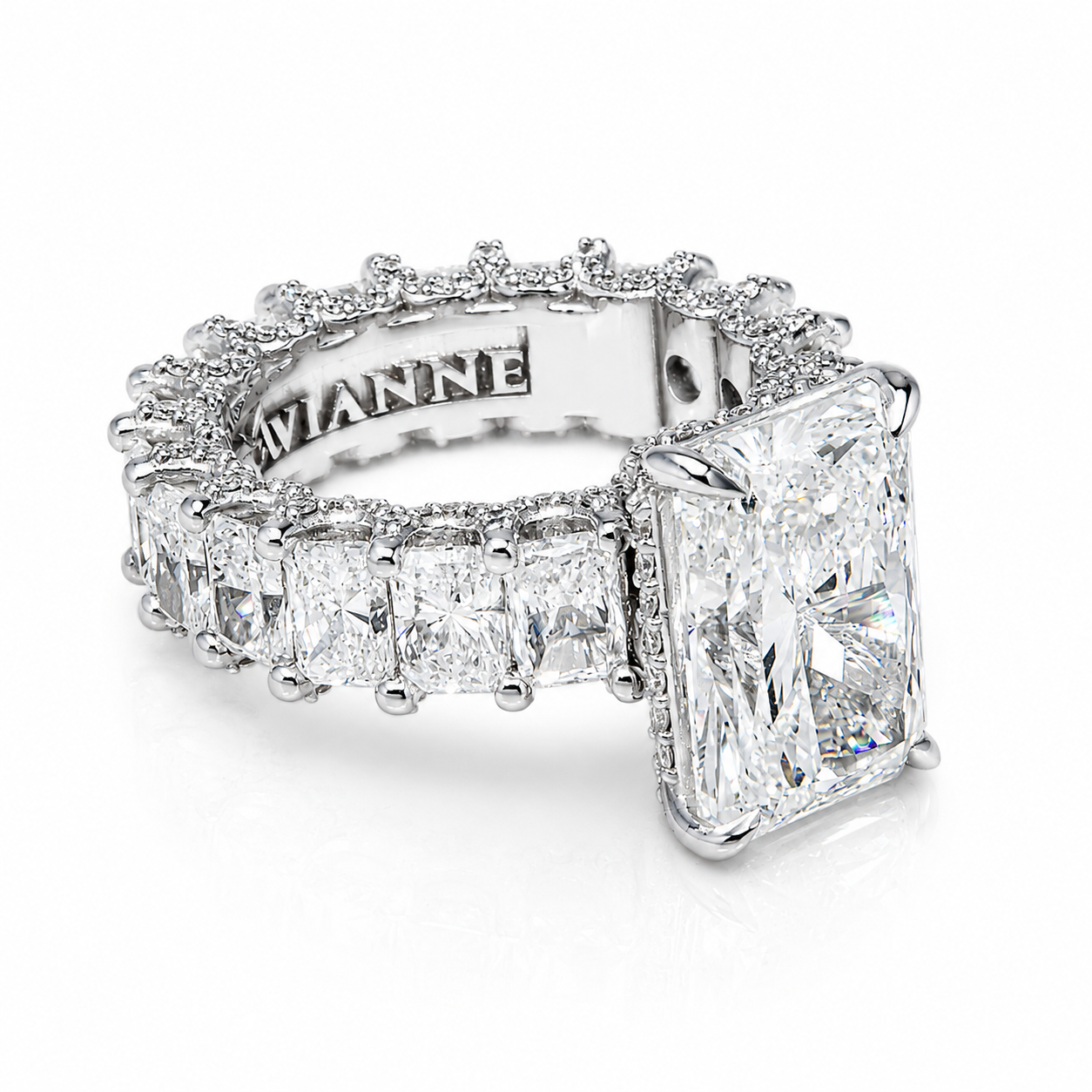 14K White Gold Cushion Cut Halo Engagement Ring 7.51 CT CVD Diamond Band