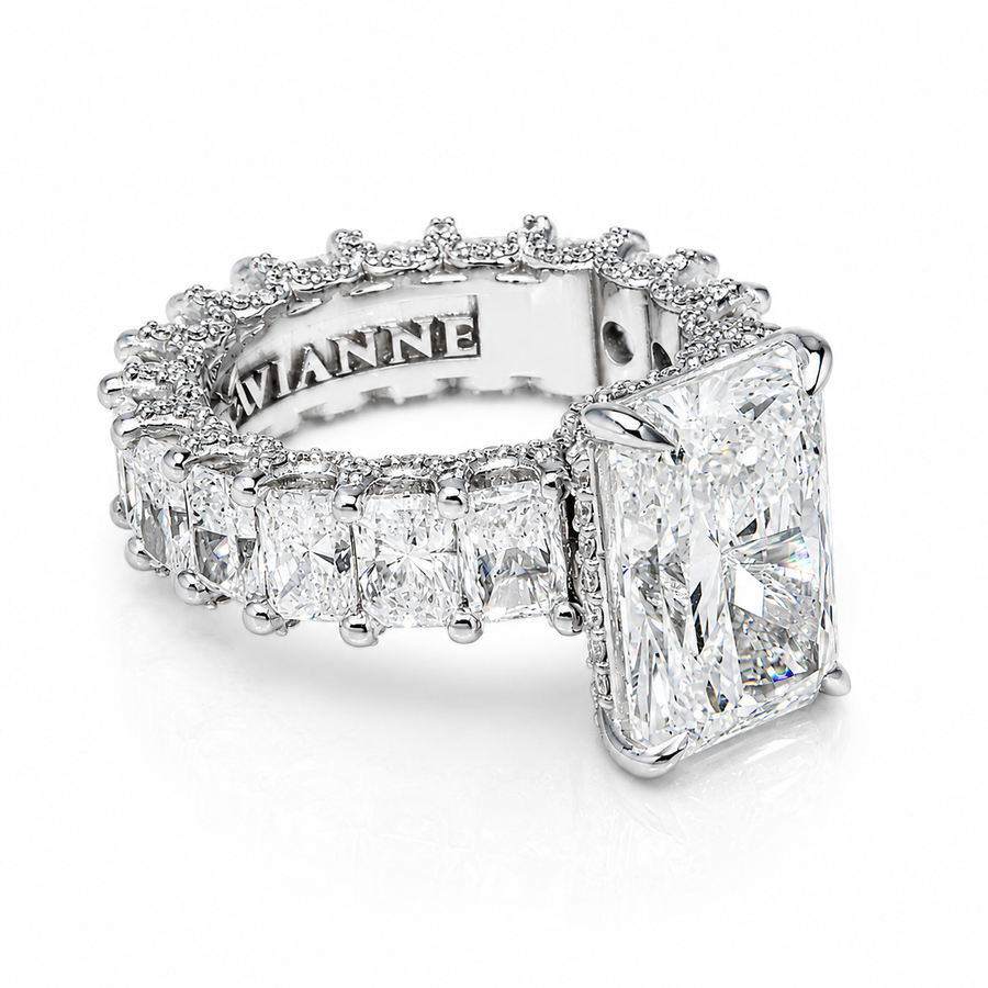 14K White Gold Cushion Cut Halo Engagement Ring 7.51 CT CVD Diamond Band