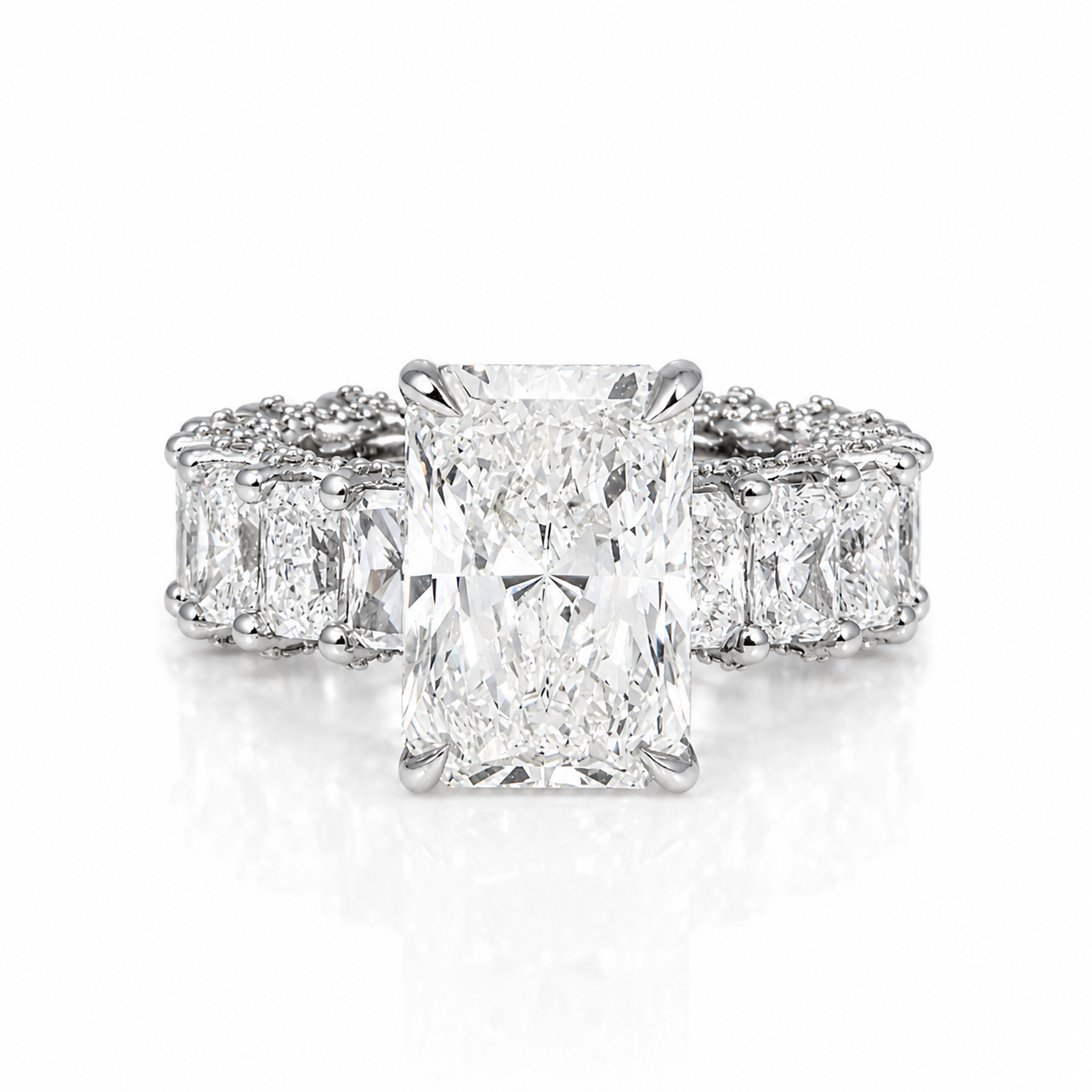 14K White Gold Cushion Cut Halo Engagement Ring 7.51 CT CVD Diamond Band