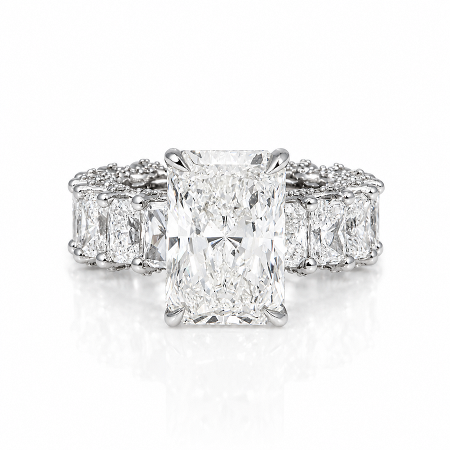 14K White Gold Cushion Cut Halo Engagement Ring 7.51 CT CVD Diamond Band