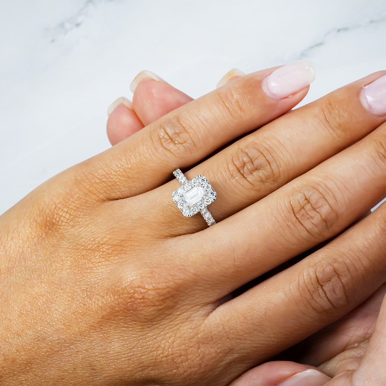 14k White Gold Emerald Cut Lab Diamond Engagement Ring 1.26 ctw