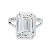 Thumbnail for 14k White Gold Emerald Cut Lab Diamond Engagement Ring 7.10 ctw