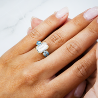 Thumbnail for 14k White Gold Emerald Cut Lab Diamond Engagement Ring with Pear Side Accents 5.02 ctw