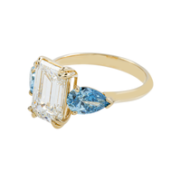 Thumbnail for 14k White Gold Emerald Cut Lab Diamond Engagement Ring with Pear Side Accents 5.02 ctw