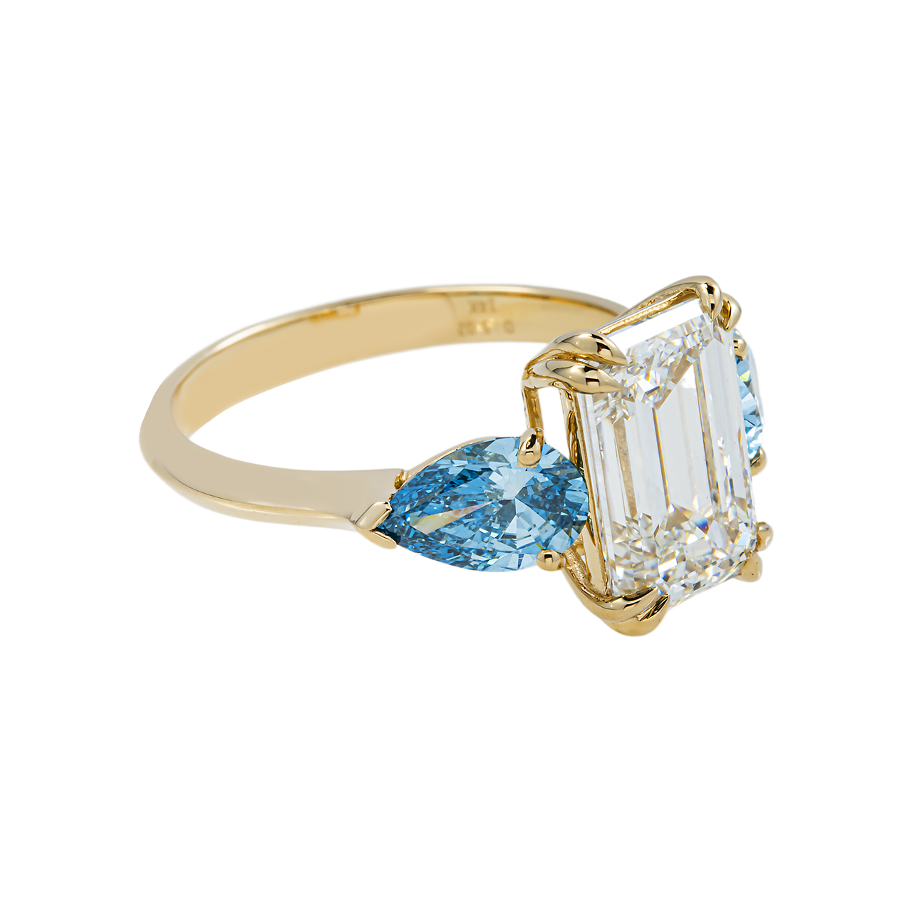 14k White Gold Emerald Cut Lab Diamond Engagement Ring with Pear Side Accents 5.02 ctw