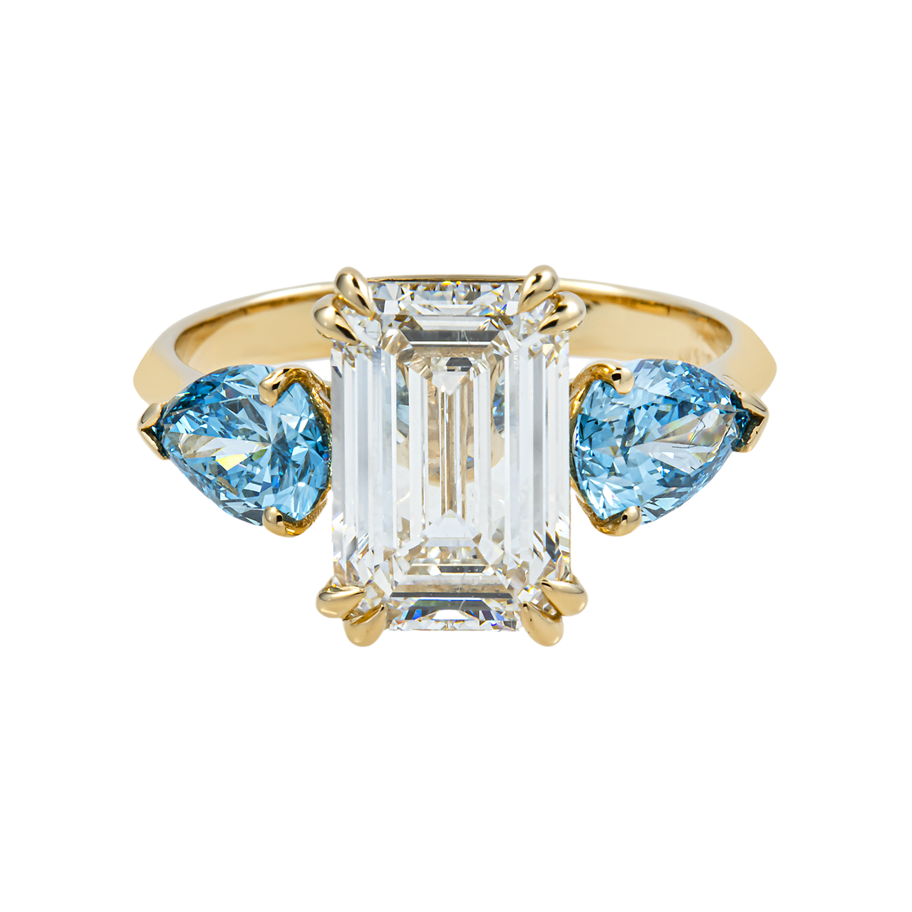 14k White Gold Emerald Cut Lab Diamond Engagement Ring with Pear Side Accents 5.02 ctw