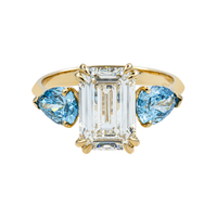 Thumbnail for 14k White Gold Emerald Cut Lab Diamond Engagement Ring with Pear Side Accents 5.02 ctw