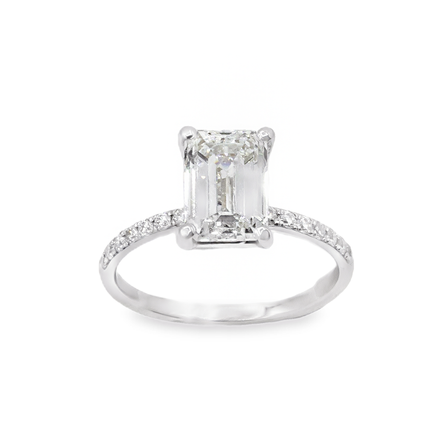 14k White Gold Lab Diamond Emerald Cut Engagement Ring 3.05 ctw