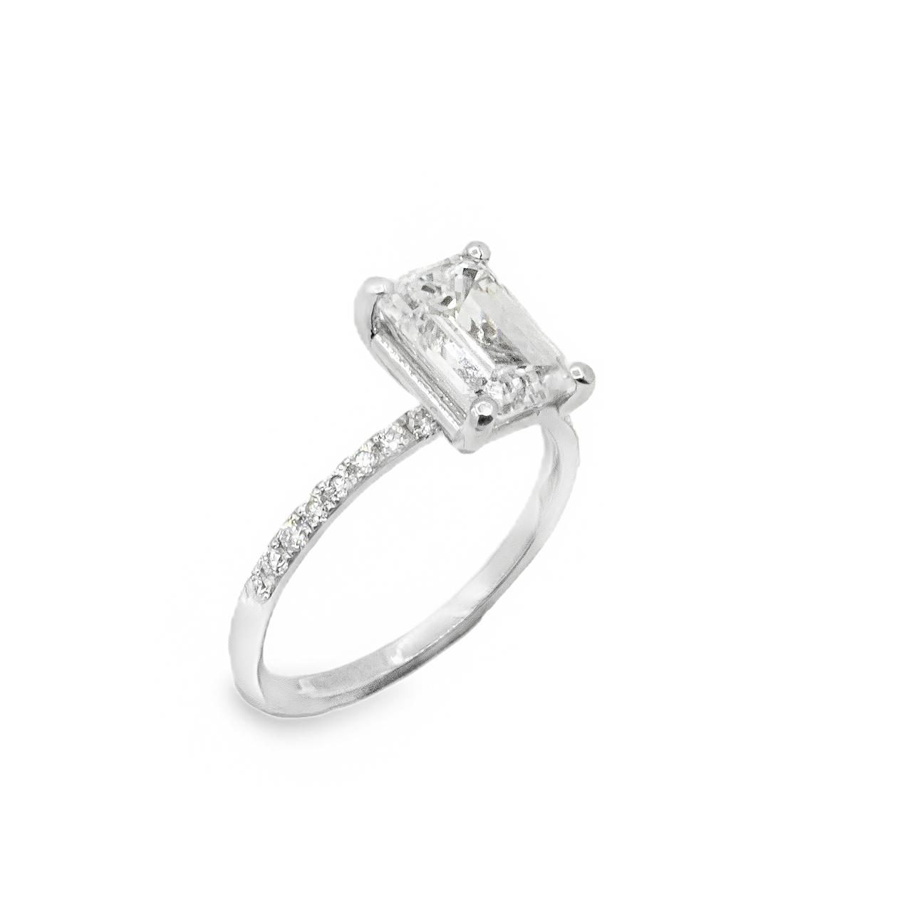 14k White Gold Lab Diamond Emerald Cut Engagement Ring 3.05 ctw