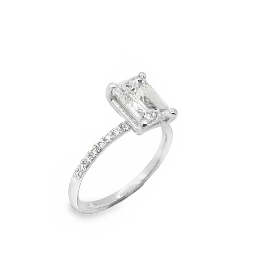 14k White Gold Lab Diamond Emerald Cut Engagement Ring 3.05 ctw