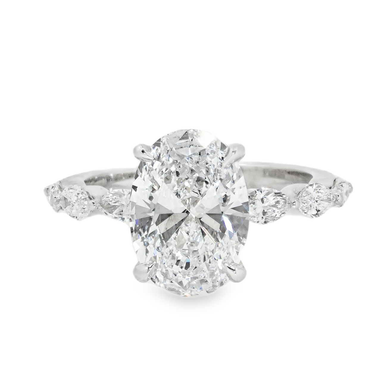 14k White Gold Lab Diamond Oval Shaped Engagement Ring 3.7 ctw
