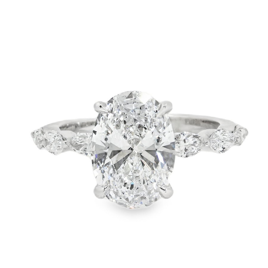 14k White Gold Lab Diamond Oval Shaped Engagement Ring 3.7 ctw