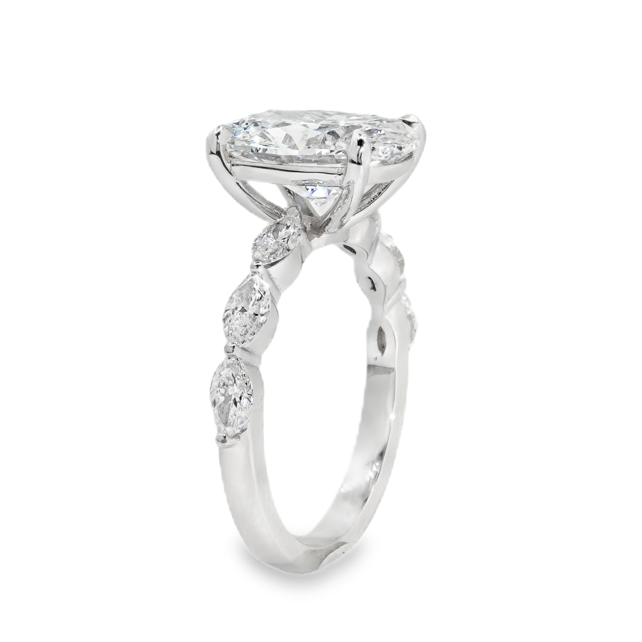14k White Gold Lab Diamond Oval Shaped Engagement Ring 3.7 ctw