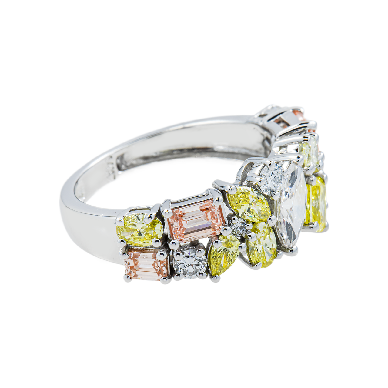 14k White Gold Multi Color Fancy Lab Diamond Engagement Ring 2.52 ctw