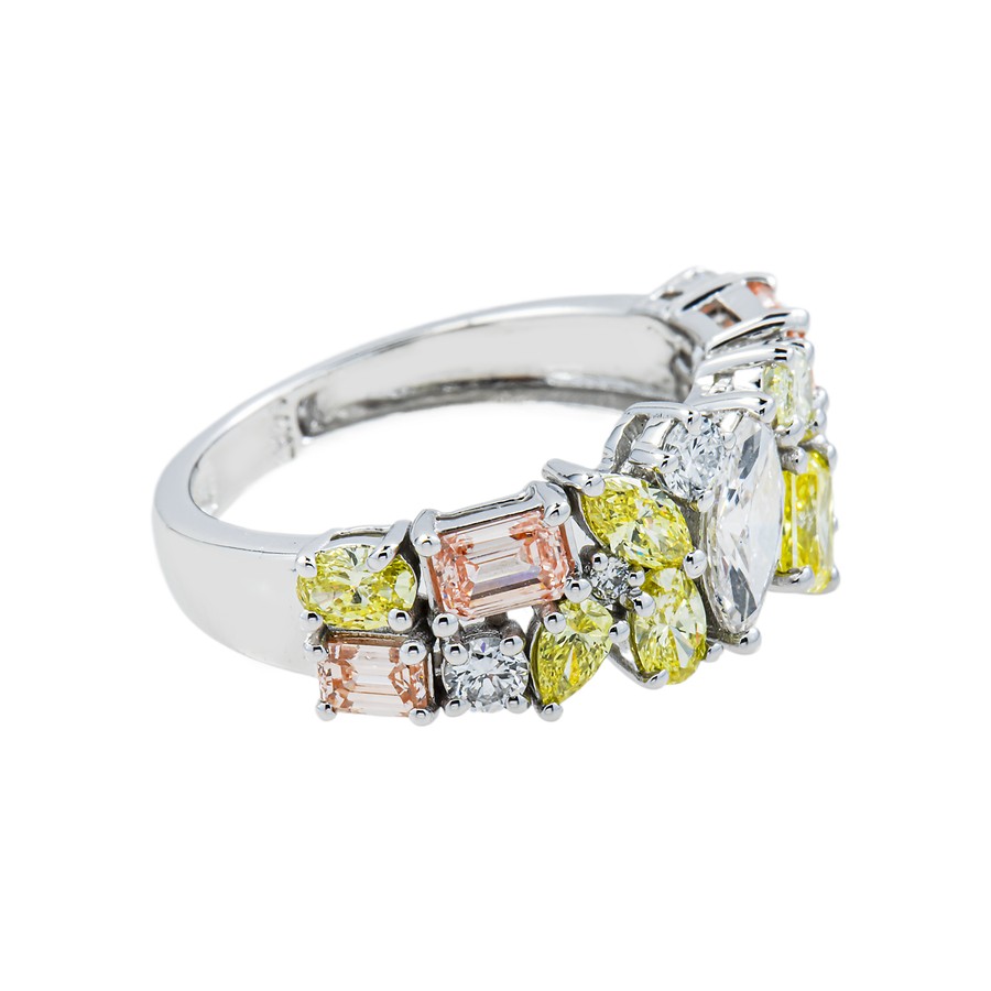 14k White Gold Multi Color Fancy Lab Diamond Engagement Ring 2.52 ctw