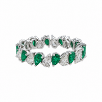 Thumbnail for 14k White Gold Pear Shaped Emerald & Lab Diamond Eternity Ring 2.84 CTW