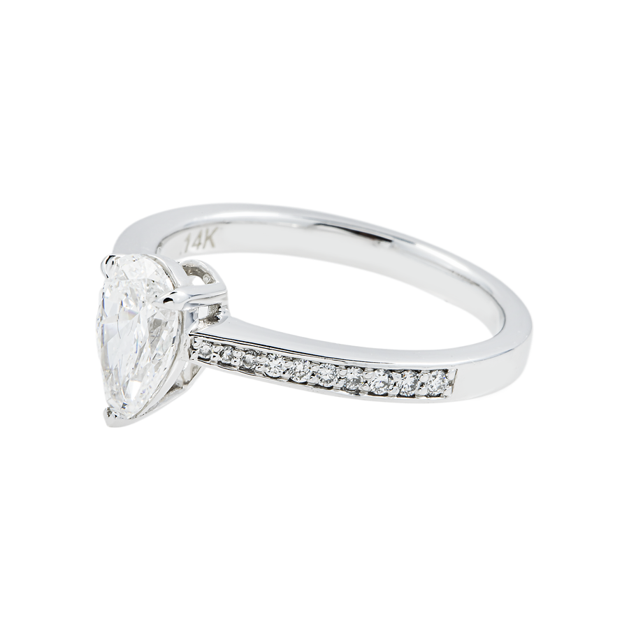 14k White Gold Pear Shaped Lab Diamond Engagement Ring 1.13 ctw
