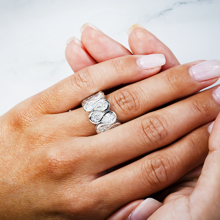 14k White Gold Pear Shaped Lab Diamond Eternity Ring 9.11 ctw KL-1656