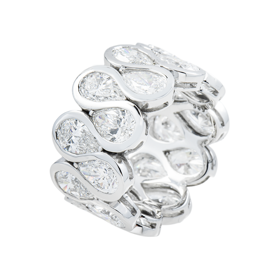 14k White Gold Pear Shaped Lab Diamond Eternity Ring 9.11 ctw KL-1656
