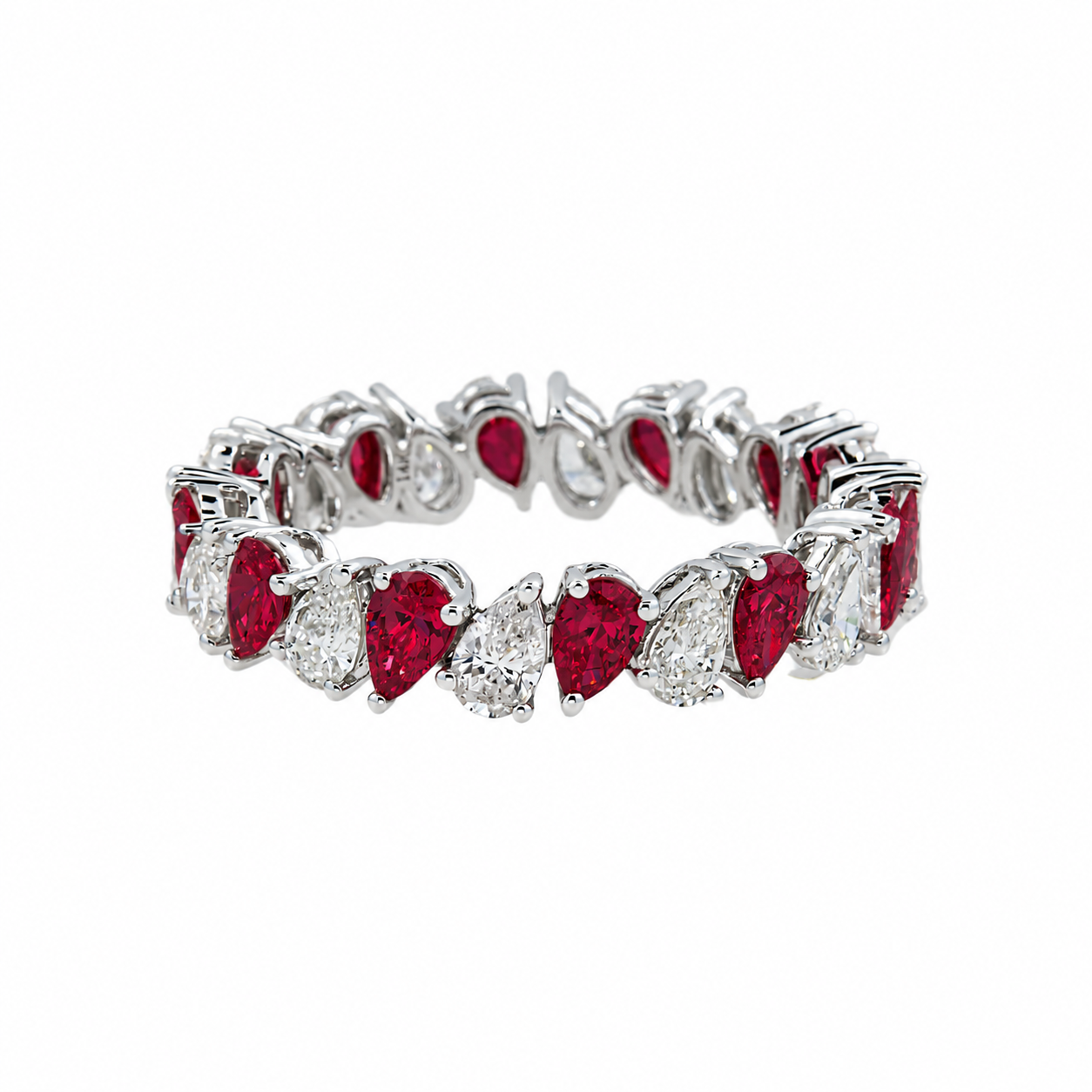 14k White Gold Pear Shaped Ruby & Lab Diamond Eternity Ring 2.84 CTW