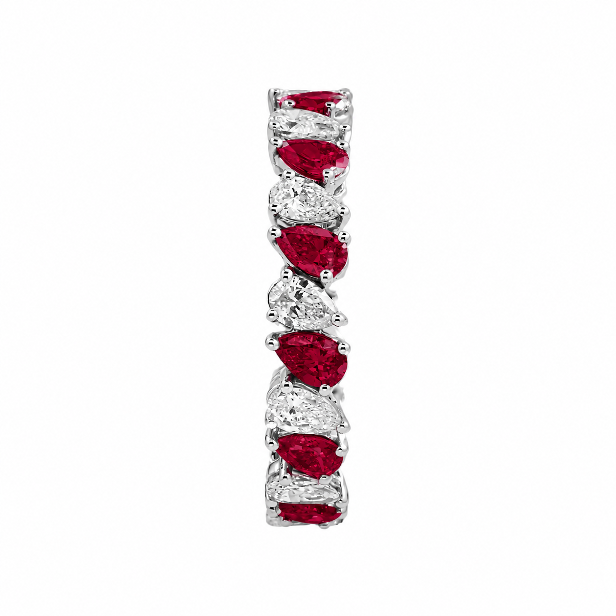 14k White Gold Pear Shaped Ruby & Lab Diamond Eternity Ring 2.84 CTW