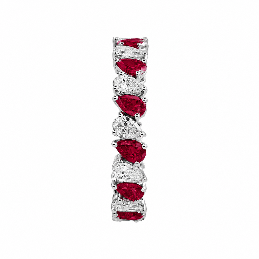 14k White Gold Pear Shaped Ruby & Lab Diamond Eternity Ring 2.84 CTW