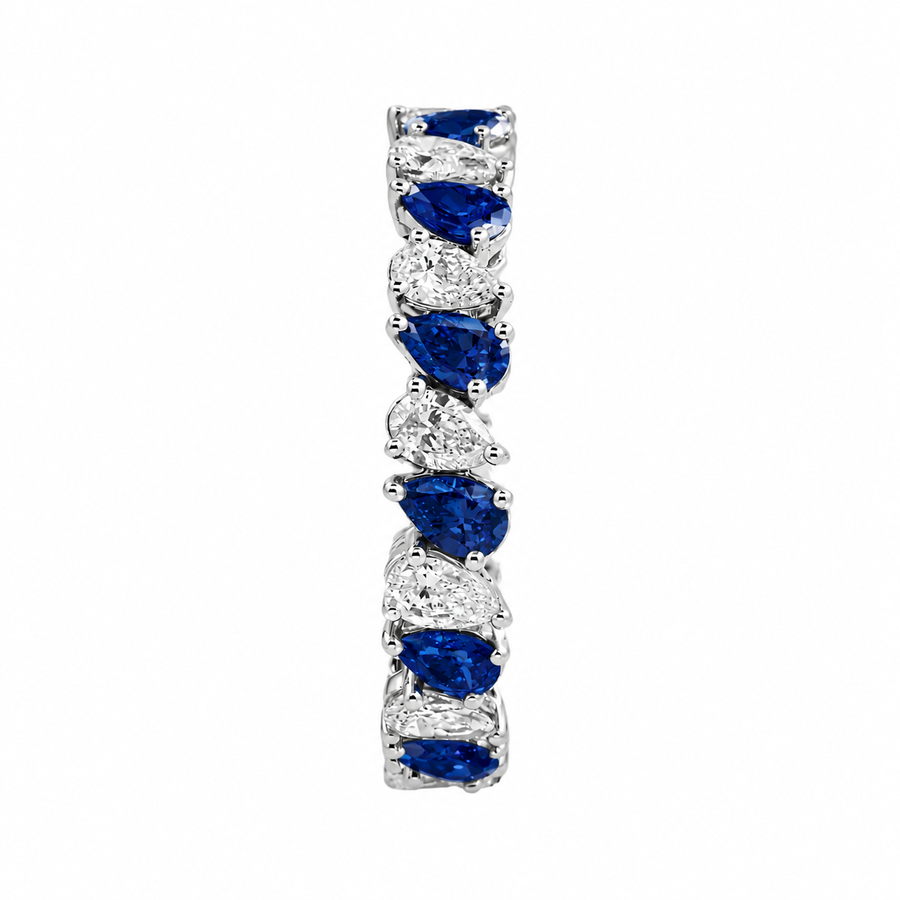 14k White Gold Pear Shaped Sapphire & Lab Diamond Eternity Ring 2.84 CTW