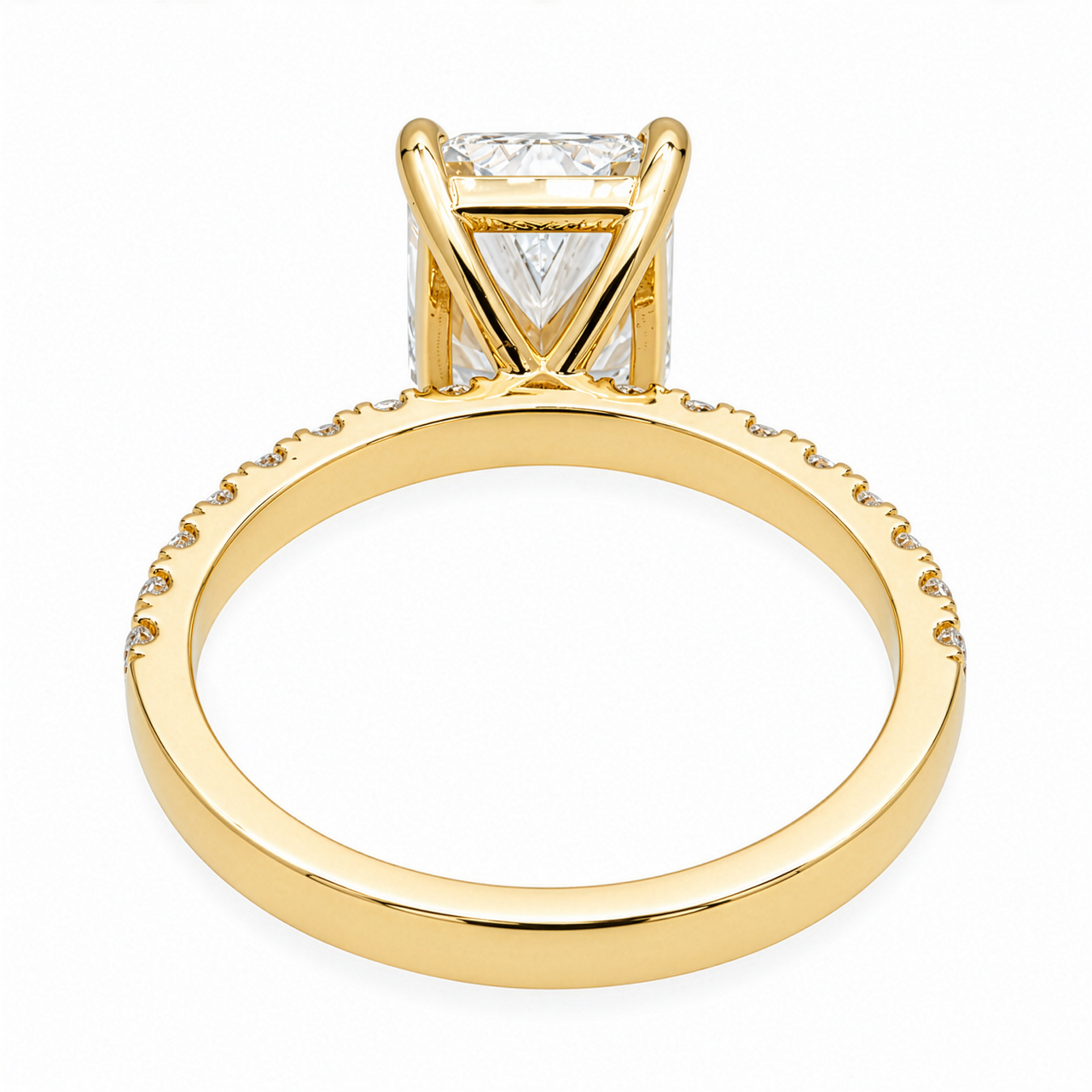 14K Yellow Gold Emerald Cut Lab Diamond Engagement Ring with Pave Band 3.04 Ctw