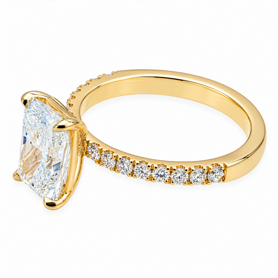 14K Yellow Gold Emerald Cut Lab Diamond Engagement Ring with Pave Band 3.04 Ctw