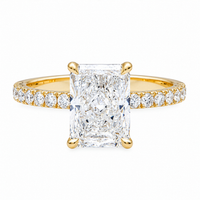 Thumbnail for 14K Yellow Gold Emerald Cut Lab Diamond Engagement Ring with Pave Band 3.04 Ctw
