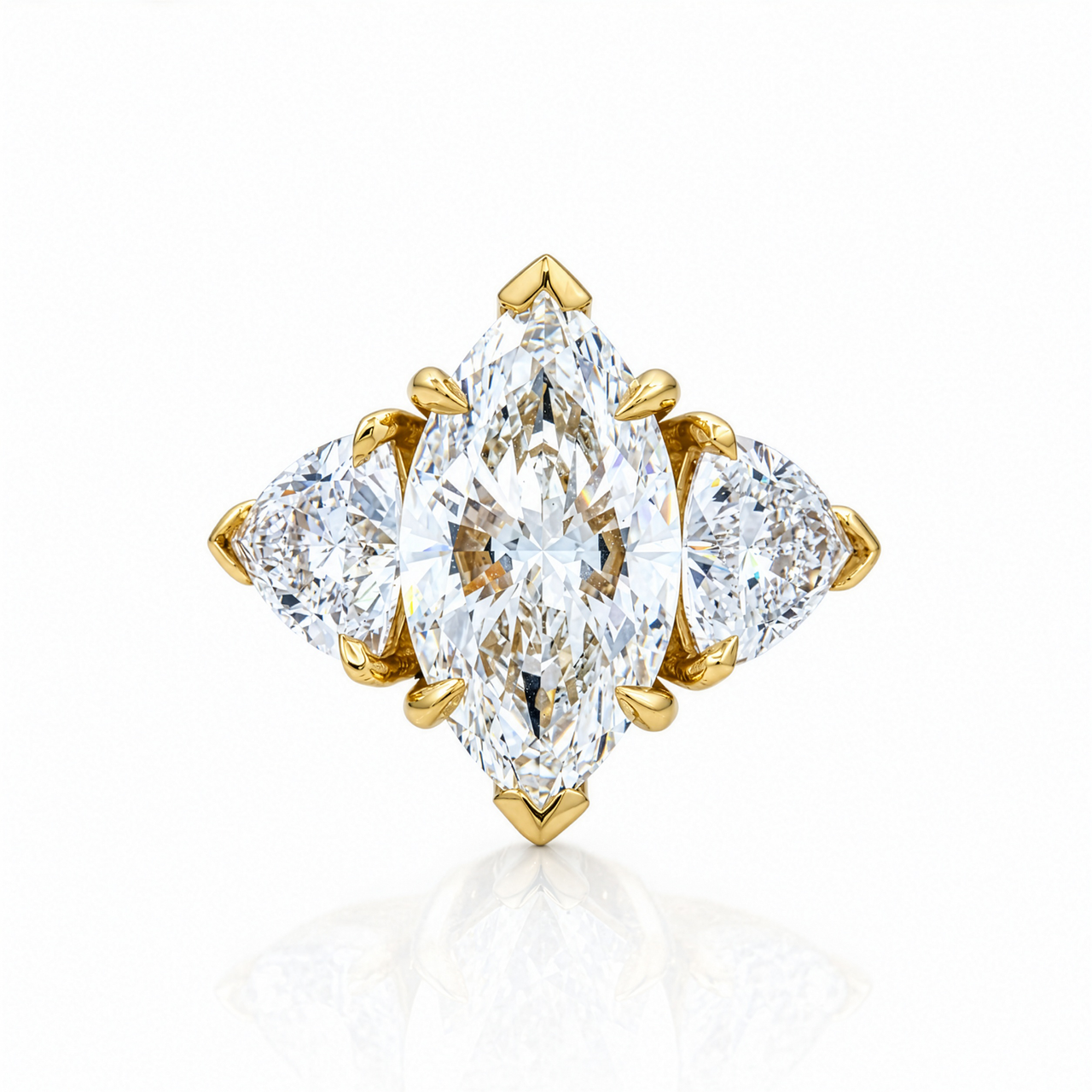 14K Yellow Gold Marquise Lab Diamond Engagement Ring 7.07 Ctw