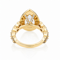 Thumbnail for 14K Yellow Gold Pear Halo Lab Diamond Engagement Ring with Scalloped Band 4.95 Ctw