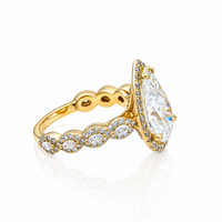 Thumbnail for 14K Yellow Gold Pear Halo Lab Diamond Engagement Ring with Scalloped Band 4.95 Ctw