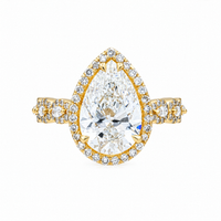 Thumbnail for 14K Yellow Gold Pear Halo Lab Diamond Engagement Ring with Scalloped Band 4.95 Ctw