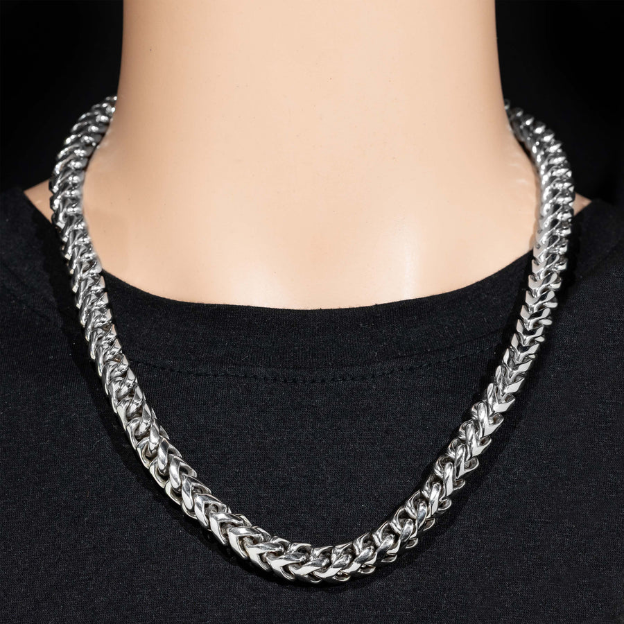 18k White Gold Mens Franco Chain 9 mm 22in